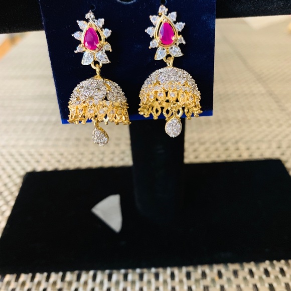 Small size jhumki with color stones - Picture 2 of 8